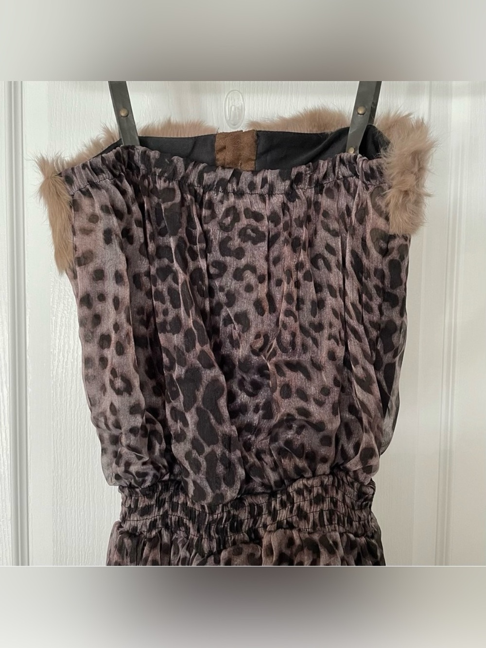 Happyberry Korea Brown Gold Black Leopard Dress /w Faux Fur Leather (LIKE-NEW) - Picture 12 of 15